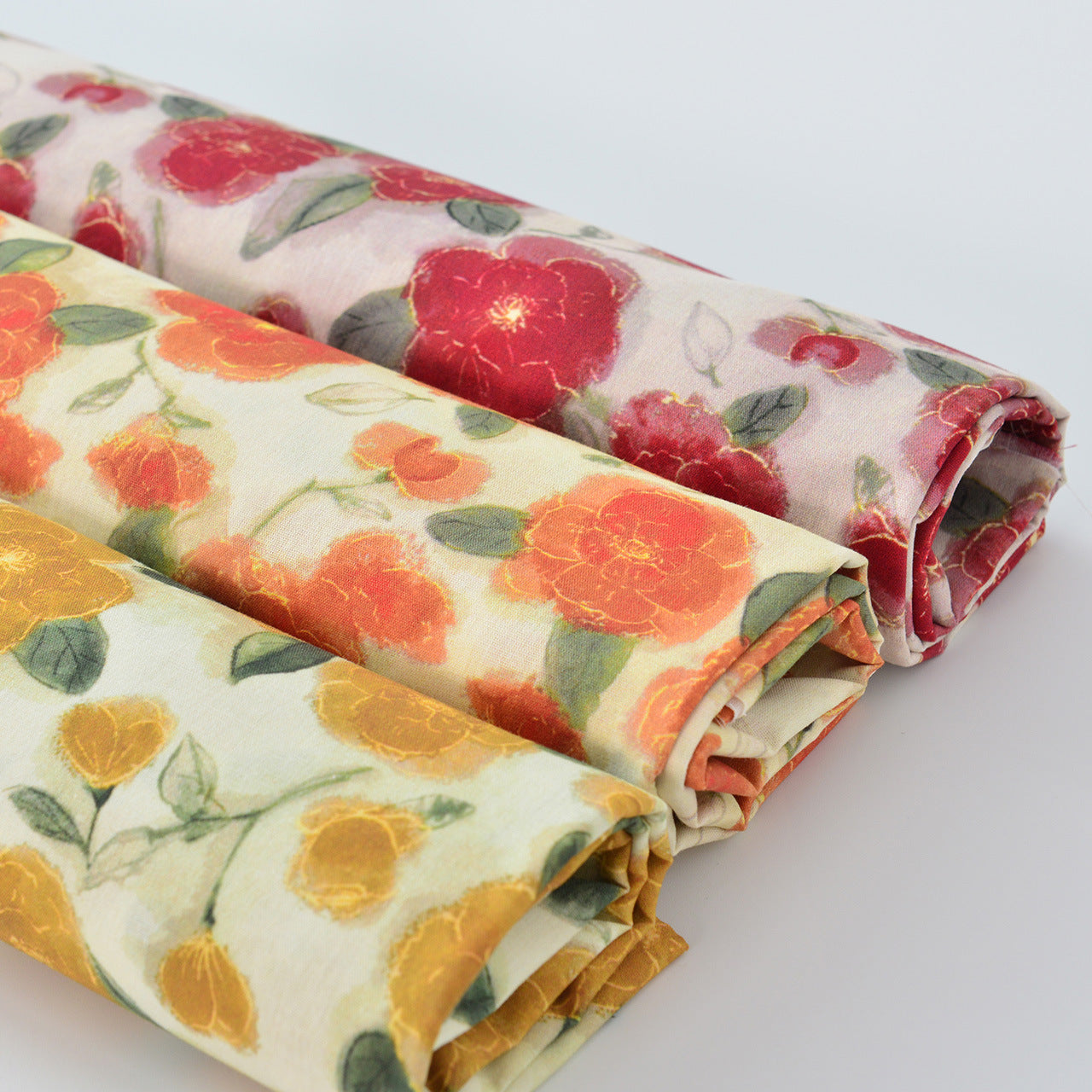 Gold Thread Floral Cotton Fabric - Dress Apparel by the Yard
