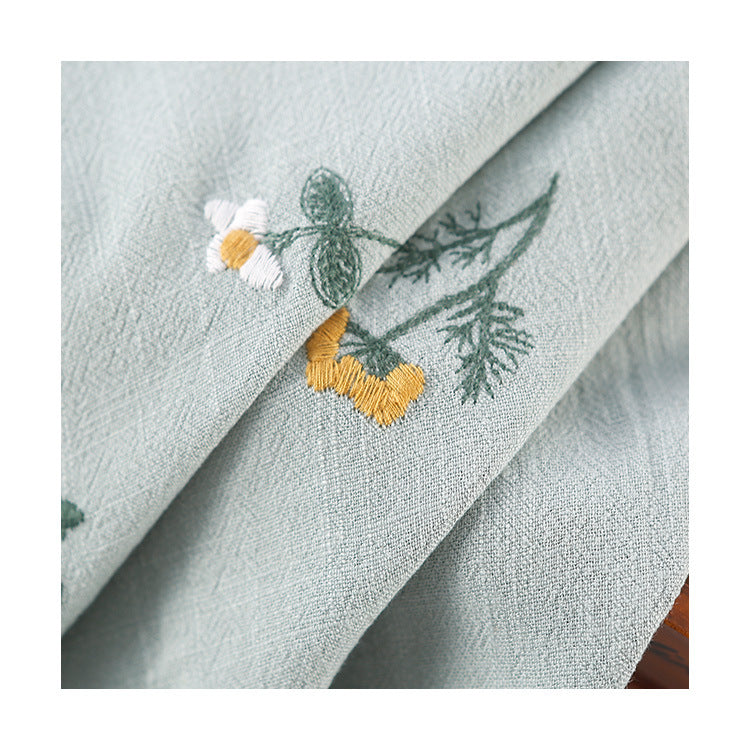 Linen Rayon Plant Embroidery Fabric, 49 in Wide