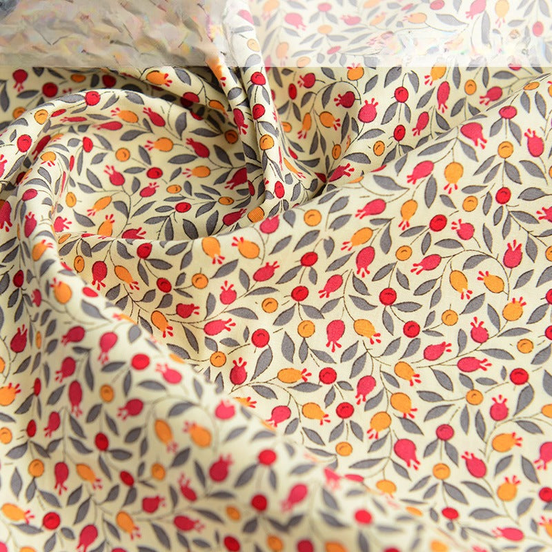 Poplin Floral Cotton Fabric, Fresh Print Cloth for Kids Dresses & DIY - Grey Leaf Floral