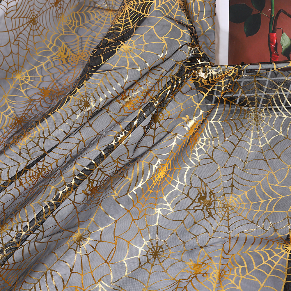 Halloween Spiderweb Sheer Polyester Mesh Fabric, Lightweight - Gold