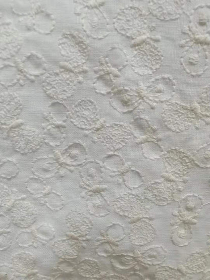 Butterfly Embroidery Linen Cotton Fabric, 49 in Wide - White