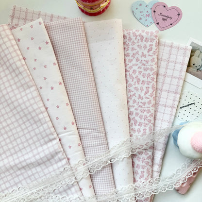Cotton Print Fabric, Pink Star Polka Plaid, for Homewear, Doll Clothes & Scrunchies
