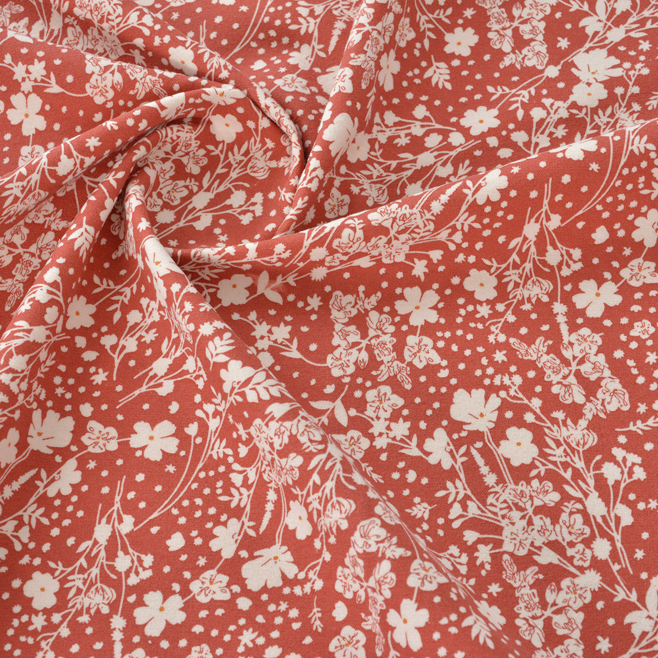 Floral Brushed Cotton Fabric - Dress & Home Decor by the Yard - Red Stamped Floral