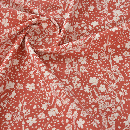 Floral Brushed Cotton Fabric - Dress & Home Decor by the Yard - Red Stamped Floral