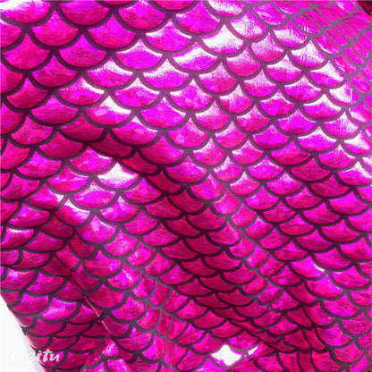 Holographic Fish Scale Stretch Fabric By The Yard | 10 Colors, 58" Wide, 2-Way Stretch for Dance Costumes & Stage Decor - Magenta