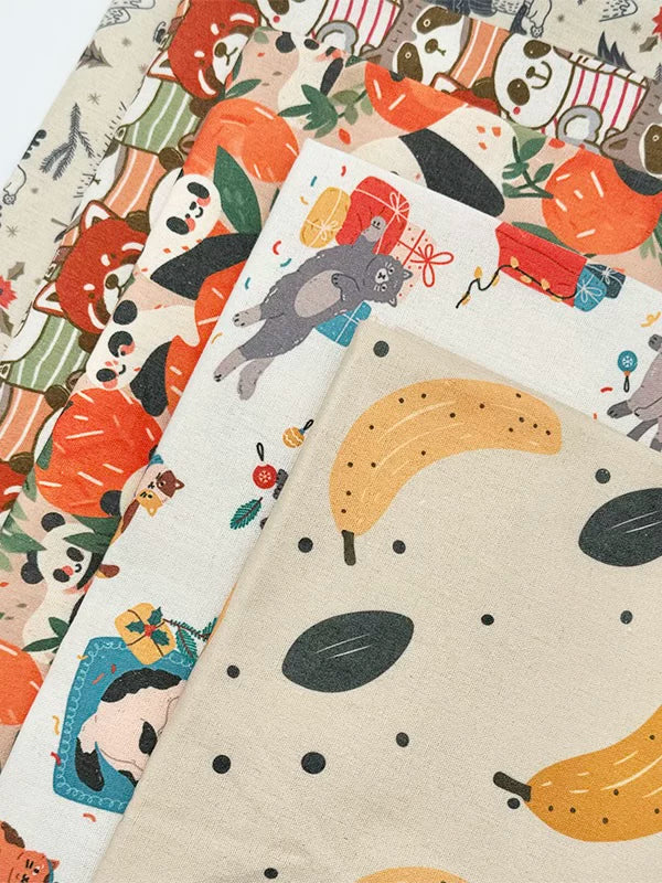 Christmas Print Cotton-Linen Fabric, Encrypted Woven Cloth for Decor & DIY