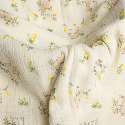 Double Gauze Cotton Fabric - Crinkle Texture Apparel & Craft by the Yard - Bunny Garden