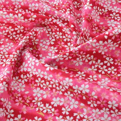 Cherry Blossom Gold Foil Cotton Fabric - Craft Apparel by the Yard - Red Pink Base