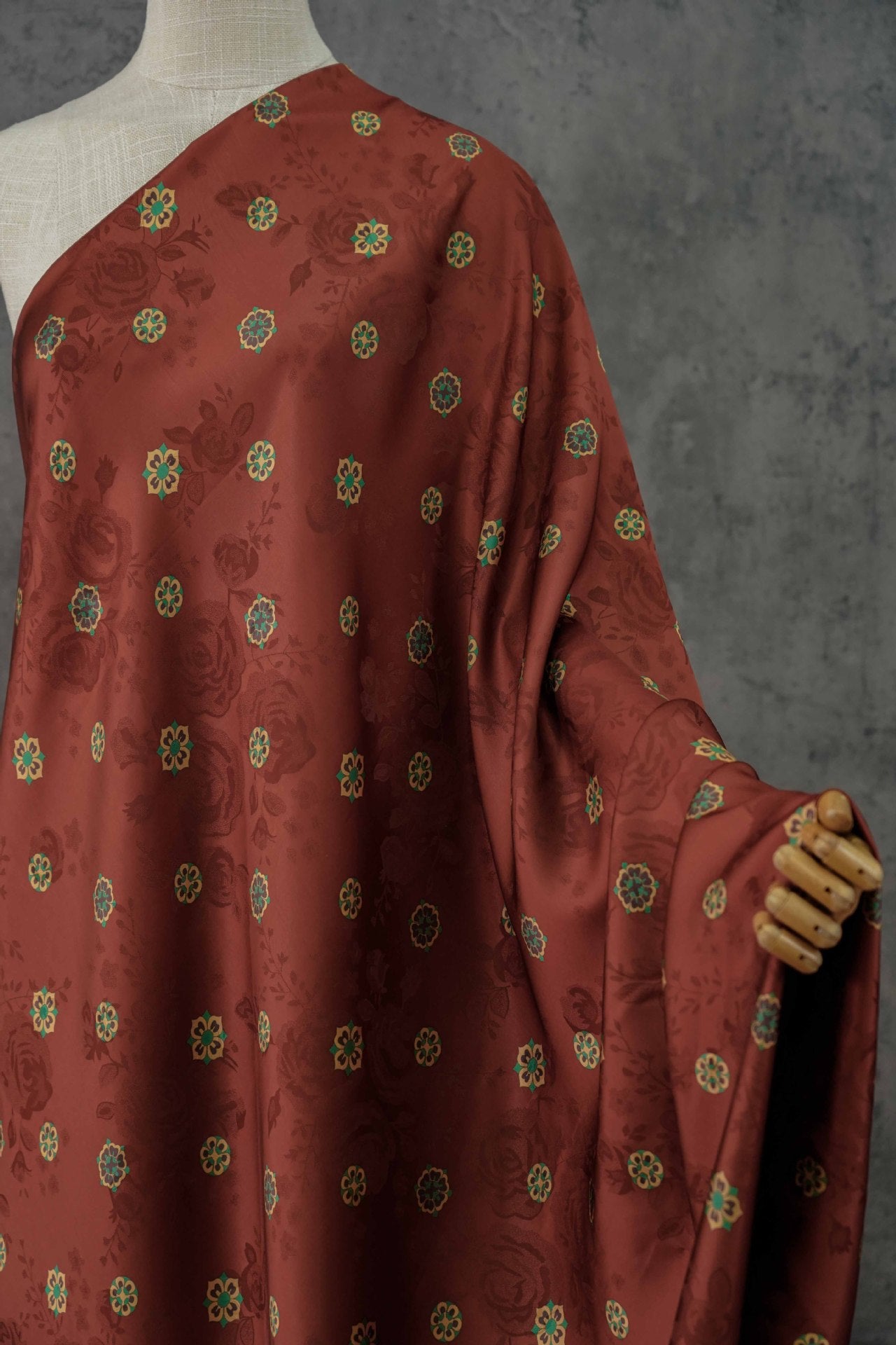 Floral Acetate Blend Fabric - Dress Apparel by the Yard - Dark Red