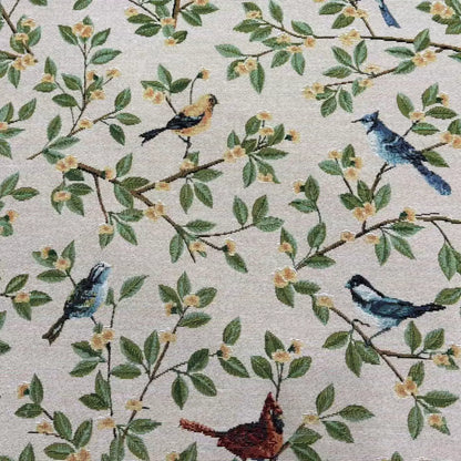 Poly Jacquard Bird & Flower Fabric, for Curtains & Linens - Off White