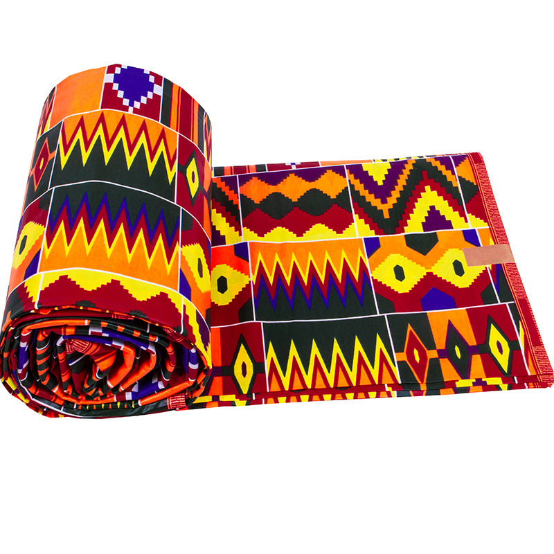 African Wax Print Fabric, Kente Motif Polyester (6 Prints)