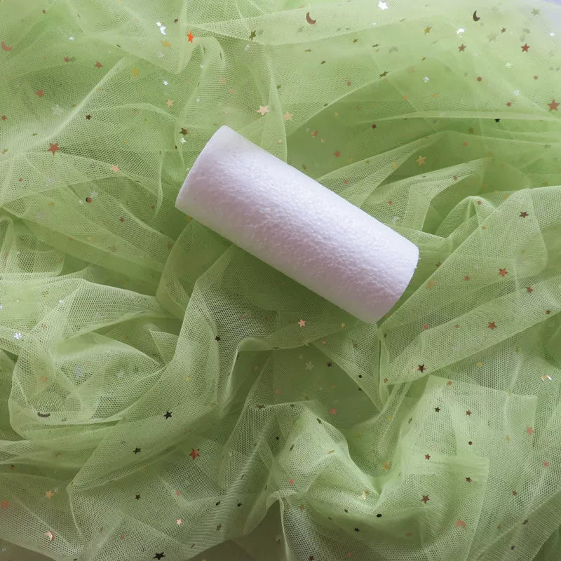 Star Moon Net Curtain Fabric, Soft Sheer Mesh for Photo Backdrops - Light Green