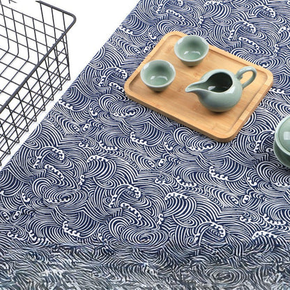 Japanese Wave Cotton-Linen Print Fabric, Woven Home & Apparel Cloth - Small Wave