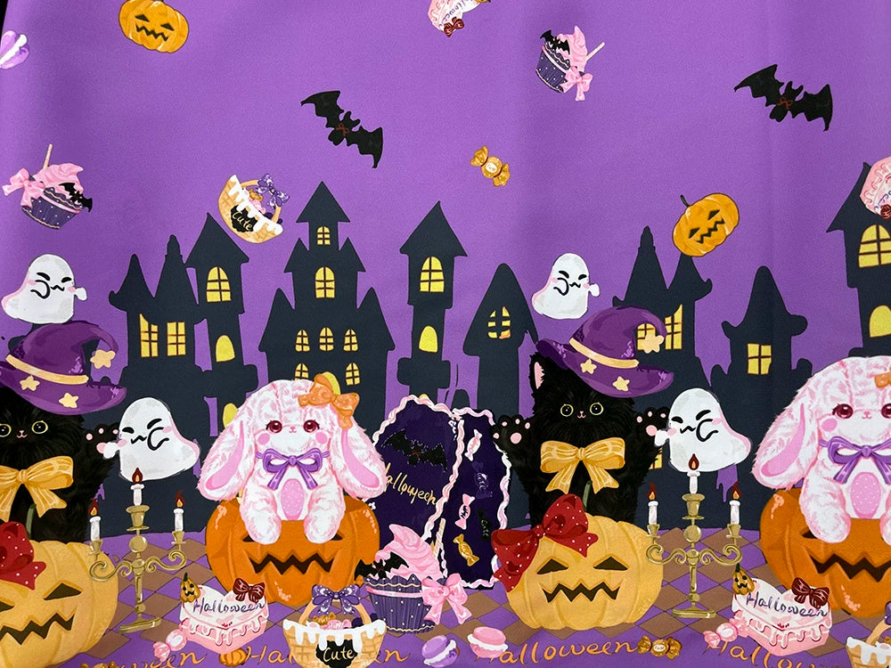 Halloween Lolita Print Fabric, Stretch Polyester for DIY Kids Costumes