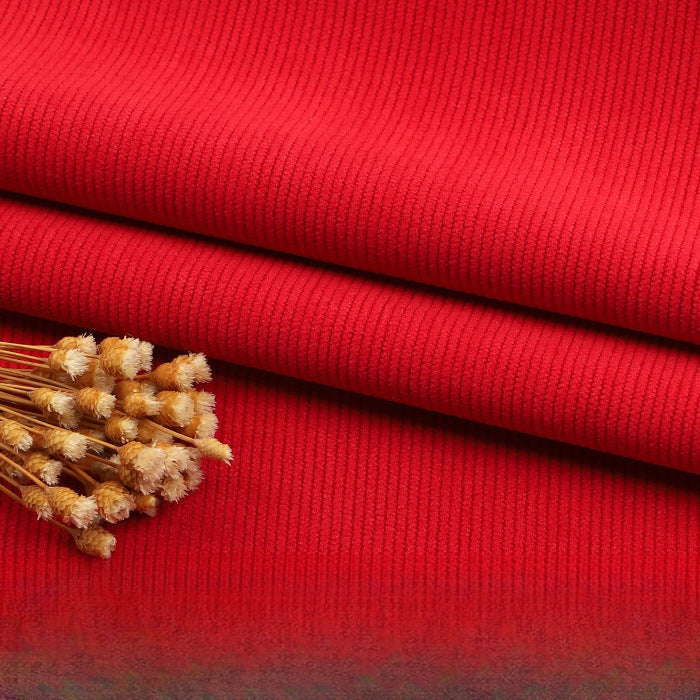 Fine Wale Corduroy Fabric, 16-Wale Solid Cloth for Upholstery & Apparel - Red