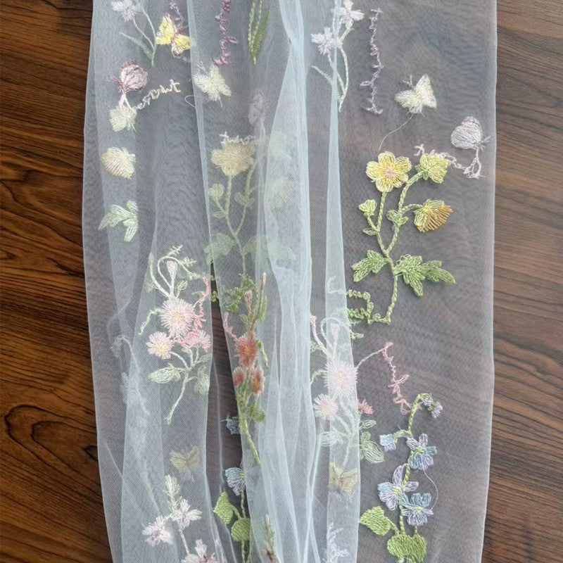 Polyester Mesh Fabric with Butterfly Embroidery, 90 g/m², 150 cm Wide, for Dresses, Blouses & Craft