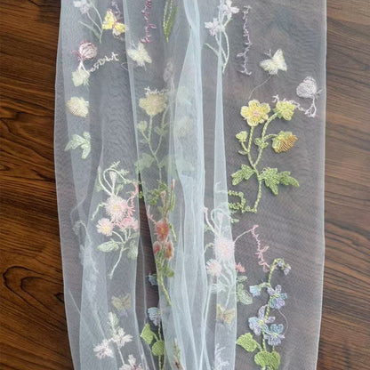 Polyester Mesh Fabric with Butterfly Embroidery, 90 g/m², 150 cm Wide, for Dresses, Blouses & Craft