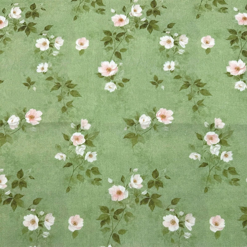 Green Botanical Print Cotton-Linen Fabric, Encrypted Woven Cloth for Decor & Apparel - Green Leaf