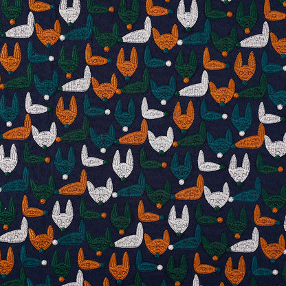 Fox Embroidery Linen Cotton Fabric, 49 in Wide - Navy