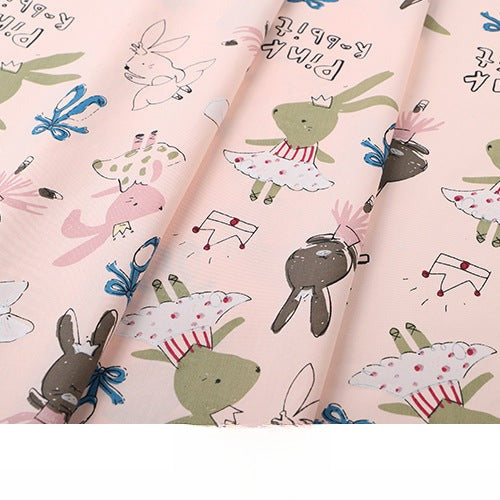 Baby Cartoon Print Cotton Twill Fabric, Cute Kids Cloth for Bedding & Apparel - Crown Rabbit