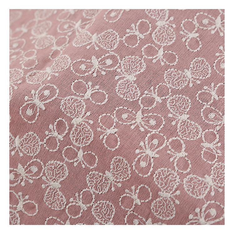 Butterfly Embroidery Linen Cotton Fabric, 49 in Wide