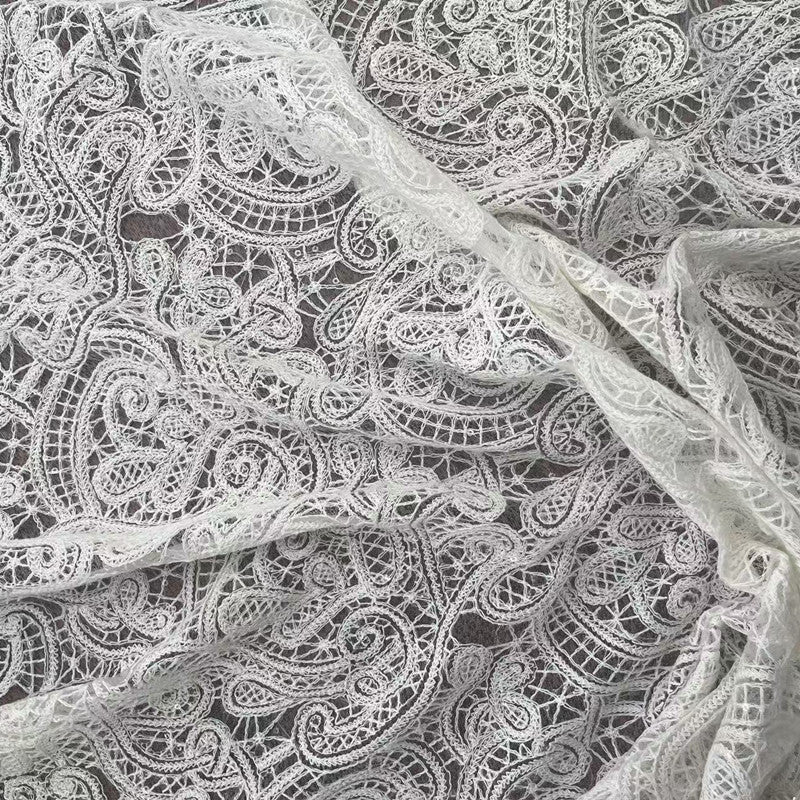 Cotton-Thread Embroidered Mesh Fabric, 100 g/m², 135 cm Wide, for Wedding, Formal Wear & Craft