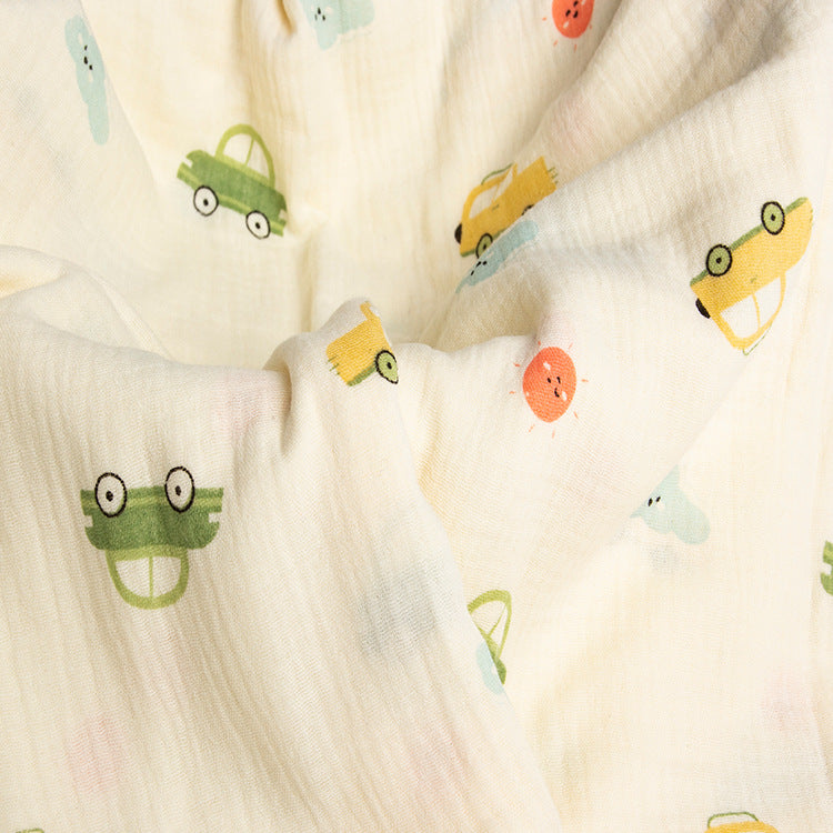 Double Gauze Cotton Fabric - Crinkle Texture Apparel & Craft by the Yard - Cartoon Car