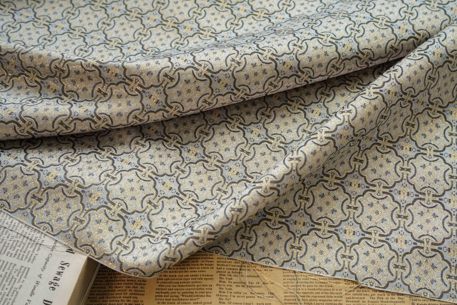 Metallic Jacquard Fabric - Traditional Pattern Apparel & Decor by the Yard - Silver Gray