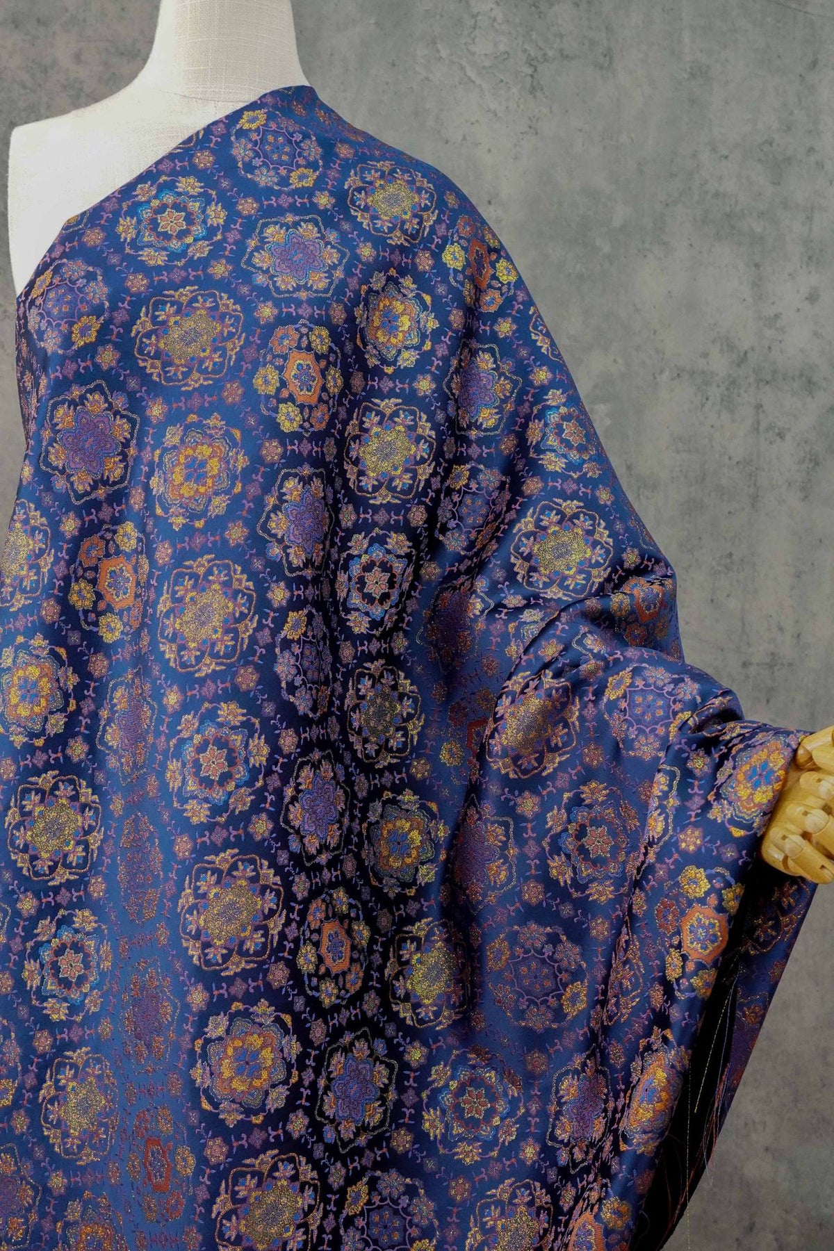 Gold Baoxiang Jacquard Fabric By The Yard | 8 Colors, 59" Wide for Jackets & Table Linens - Navy