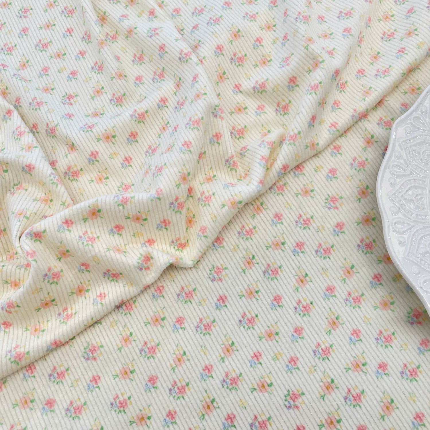Printed Cotton Corduroy Fabric, for Dresses & Cushions - Corduroy Peach Pink