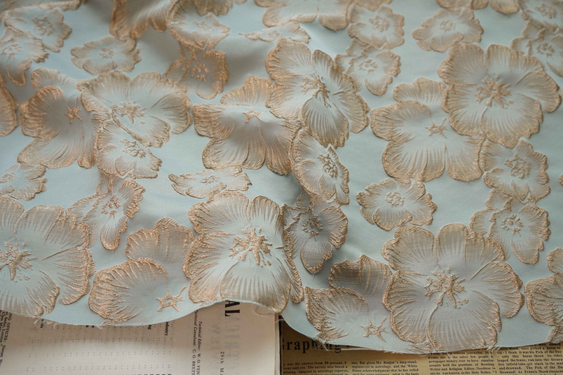 3D Floral Metallic Jacquard Fabric - Dress Jacket by the Yard - Gray Green