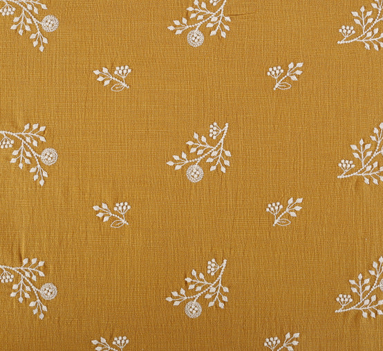 Slub Cotton Floral Embroidery Fabric, 49 in Wide - Orange Yellow