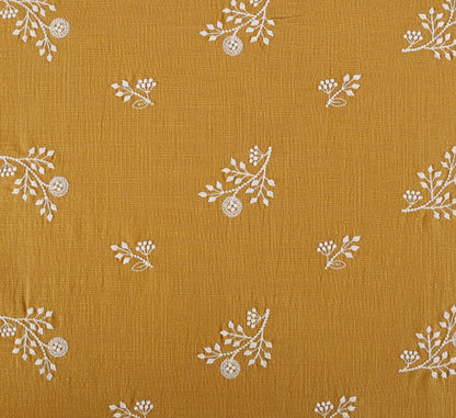 Slub Cotton Floral Embroidery Fabric, 49 in Wide - Orange Yellow