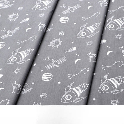 Baby Cartoon Print Cotton Twill Fabric, Cute Kids Cloth for Bedding & Apparel - Rocket Planet