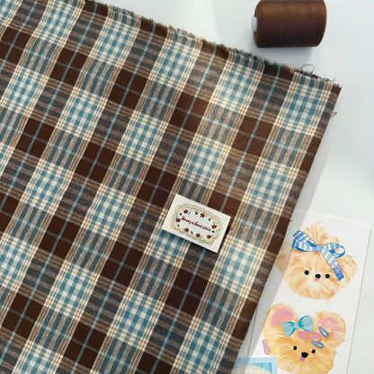 Yarn-Dyed Cotton Plaid Fabric, Korean Style, for Garments, Bags & Scrunchies - Brown