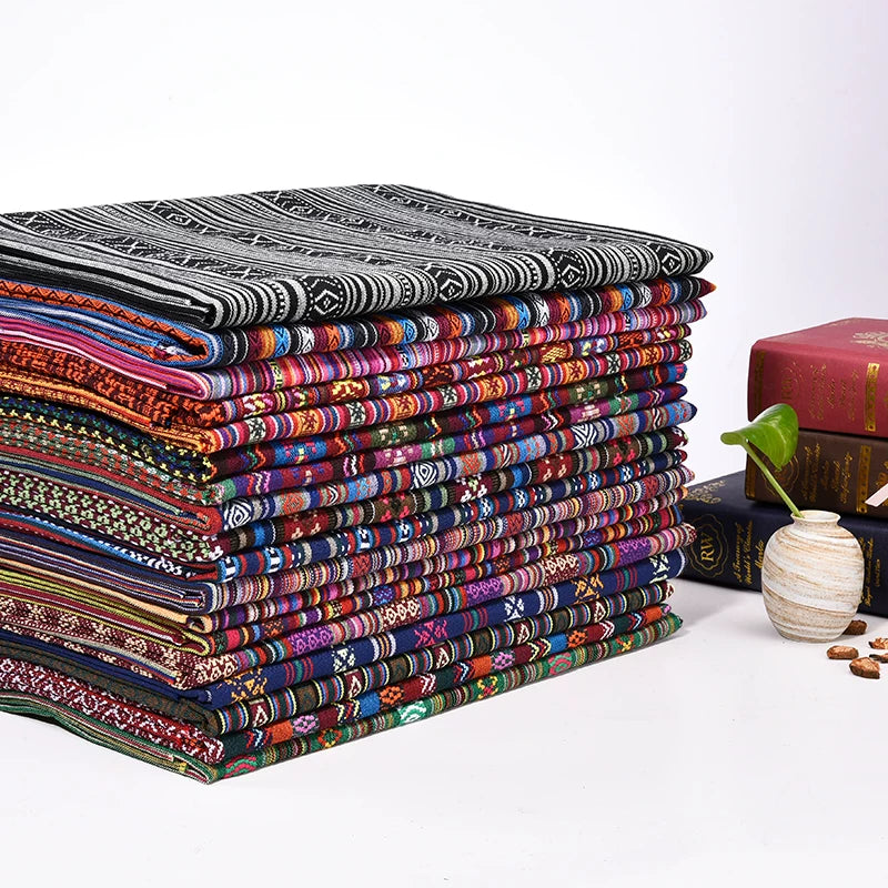 Ethnic Cotton Linen Tablecloth Fabric, Vintage Woven for Home Decor