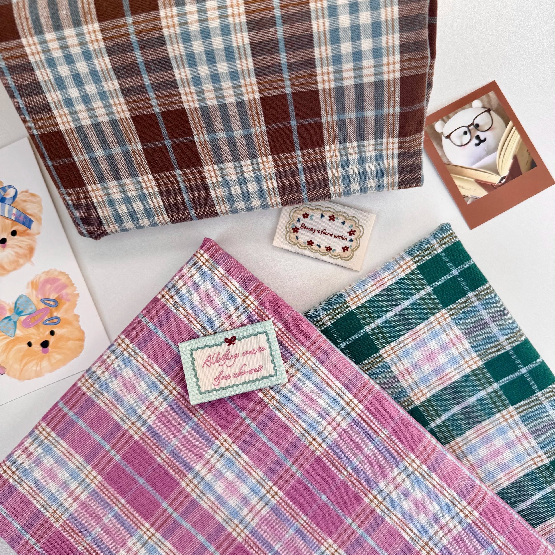 Yarn-Dyed Cotton Plaid Fabric, Korean Style, for Garments, Bags & Scrunchies
