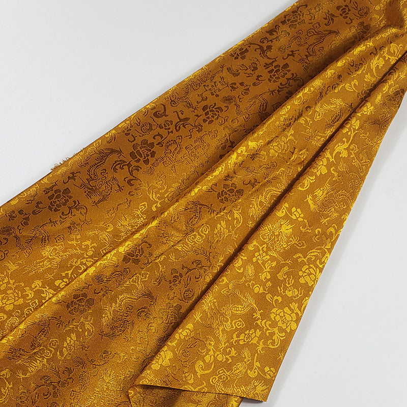 All-Over Dragon Satin Fabric By The Yard | 17 Colors, 47" Wide for Hanfu & Home Decor - Ginger Yellow