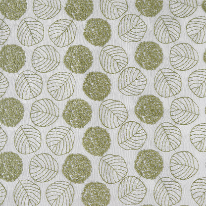 Ramie Cotton Leaf Embroidery Fabric, 47 in Wide - Green Leaf on White