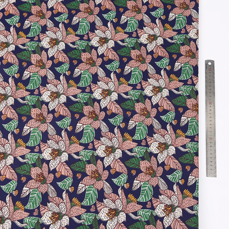 Polyester Botanical Floral Fabric, for Bags & Hair Pieces - Navy Pink