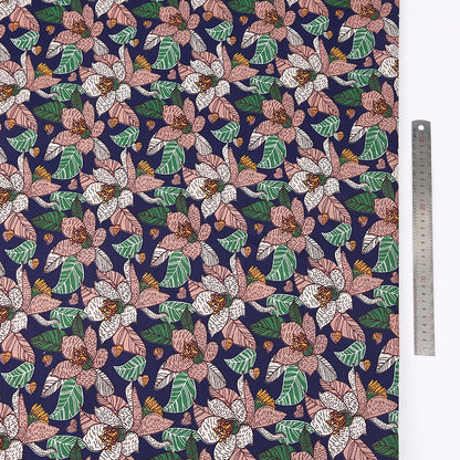 Polyester Botanical Floral Fabric, for Bags & Hair Pieces - Navy Pink