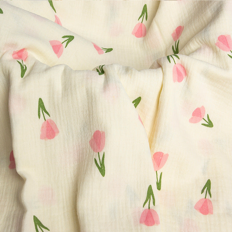 Double Gauze Cotton Fabric - Crinkle Texture Apparel & Craft by the Yard - Pink Tulip