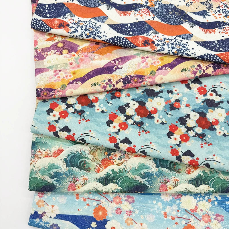 Japanese Floral Print Cotton Linen Fabric for Curtains & Decor