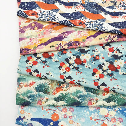 Japanese Floral Print Cotton Linen Fabric for Curtains & Decor