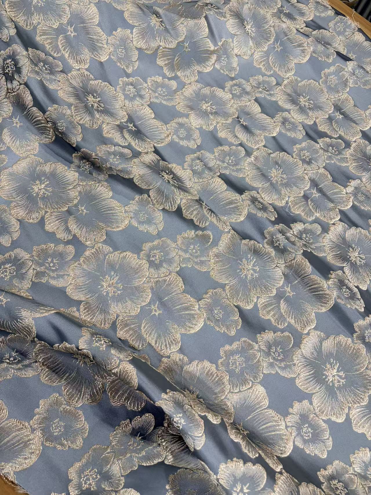 3D Floral Metallic Jacquard Fabric - Dress Jacket by the Yard - Light Gray