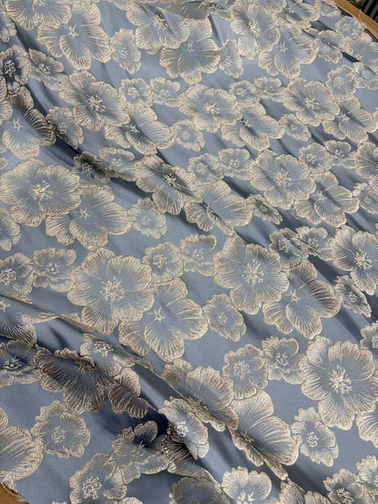 3D Floral Metallic Jacquard Fabric - Dress Jacket by the Yard - Light Gray