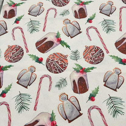 Christmas Print Cotton-Linen Fabric, Encrypted Woven Cloth for Decor & DIY - Cake Candy
