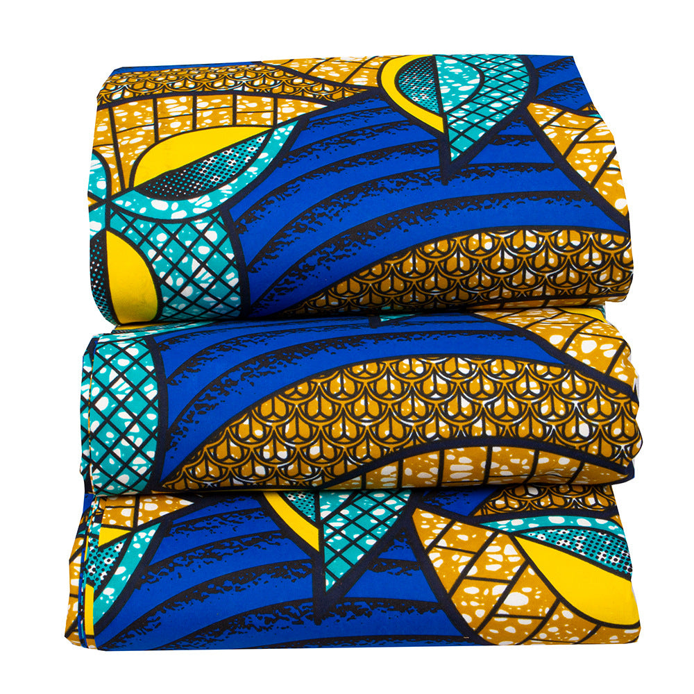 Ankara Polyester Wax Print Fabric, Flocked (Blue)