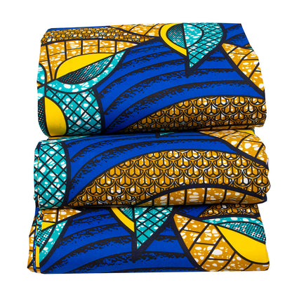 Ankara Polyester Wax Print Fabric, Flocked (Blue)