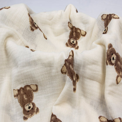 Double Gauze Cotton Fabric - Crinkle Texture Apparel & Craft by the Yard - Toy Bear